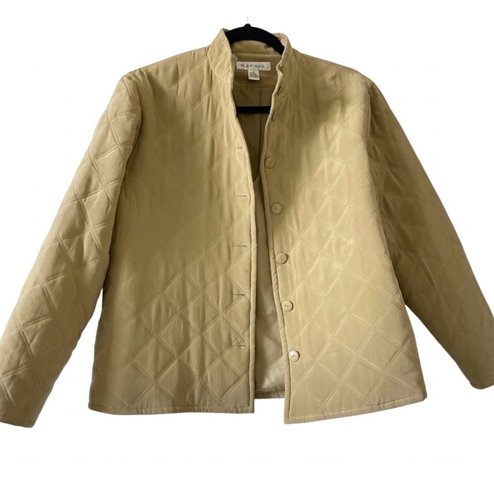 RAFAEL 100% Silk Quilted Cropped Button Down Jacket Women M Beige Tan